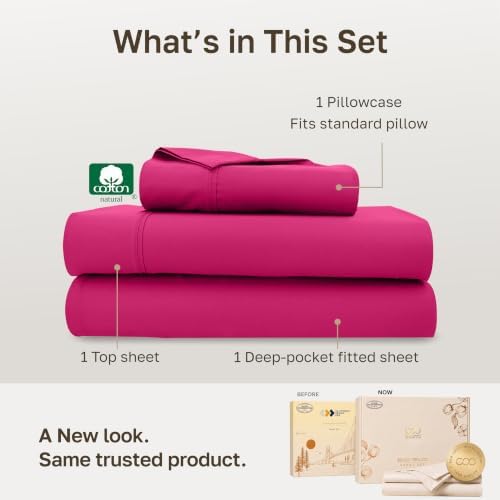 California Design Den 100% Cotton Sateen Twin Bed Sheets Set, Hot Pink - Image 3