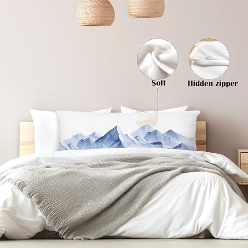 Blue Misty Mountain 20x54 Body Pillow Cover, Watercolor Nature Foggy Mountain - Image 5