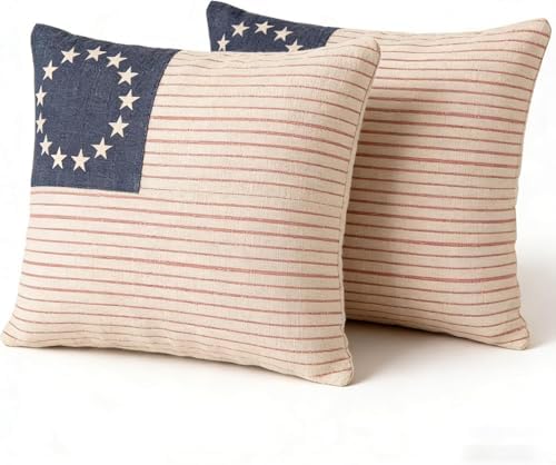 Patriotic American Flag Throw Pillow Covers, 16x16 Inch, Farmhouse Style by Unknown