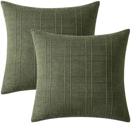 MIULEE Linen Plaid Pillow Covers Decorative 18x18 Dark Olive Green - Image 7
