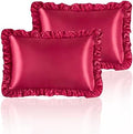 Wine Red Satin Ruffled Pillow Cases by HommxJF