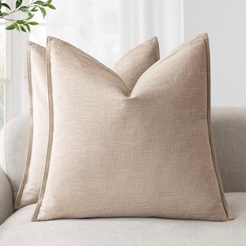 Foindtower Linen Solid Decorative Throw Pillow Covers 16x16 Inch Tan Beige by Foindtower