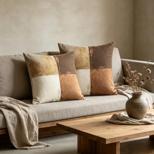 Vintage Earth Tone Quadrants Throw Pillow Covers 18x18 Inch Set of 2 - Image 6