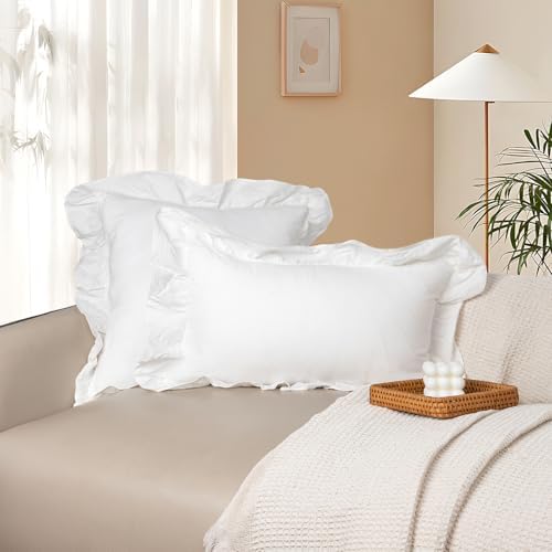 JoraLion Ruffled Throw Pillow Cover 22x22 Solid White - Image 2
