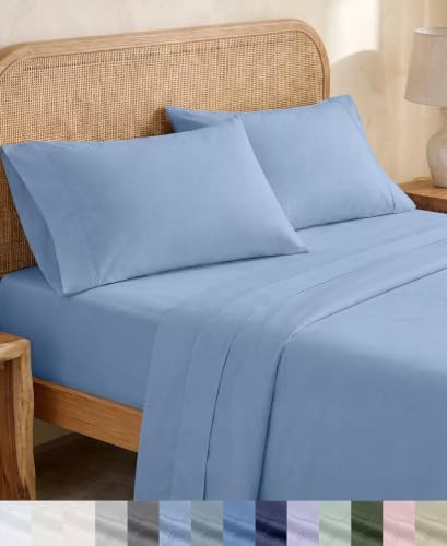 California Design Den 100% Organic Cotton Queen Bed Sheets, Light Blue by CaliforniaDesignDen