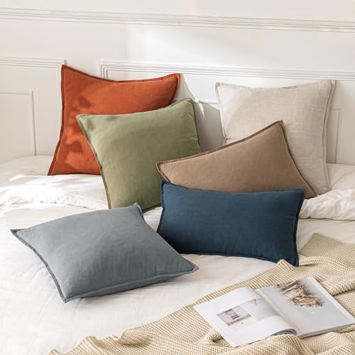 MIULEE Decorative Linen Lumbar Pillow Covers 12x20 Inch Light Olive Green - Image 5