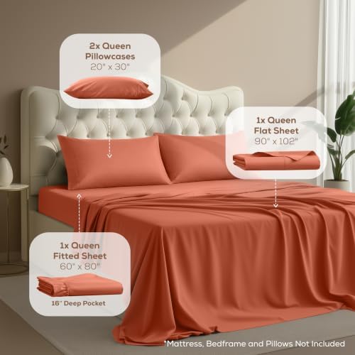 Queen Sheets Set, 4 Pieces 16" Deep Pocket Hotel Luxury Bed Sheets - Image 2