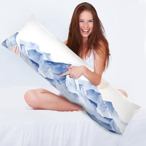 Blue Misty Mountain 20x54 Body Pillow Cover, Watercolor Nature Foggy Mountain - Image 3