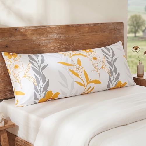 Bedorm Cotton Body Pillow Cover 20 x 54 Pillow Case Yellow Floral Botanical - Image 2