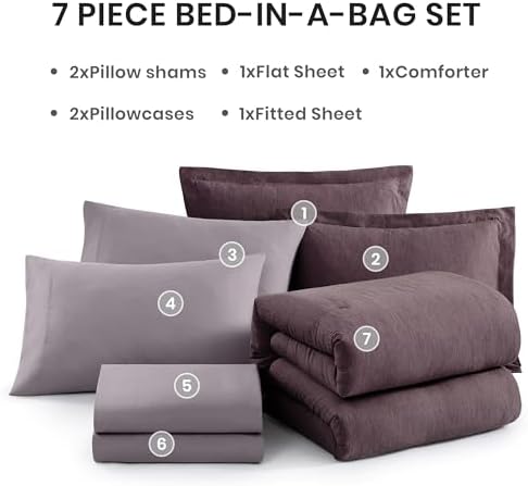 Monbix Full Size Comforter Set 7 Pieces Italian Plum Bed in a Bag - Image 7