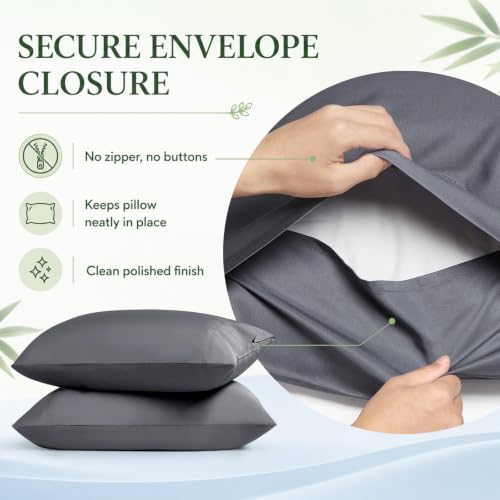 Pillow Cases Set, Rayon from Bamboo, Standard 20"x26" Dark Gray - Image 6