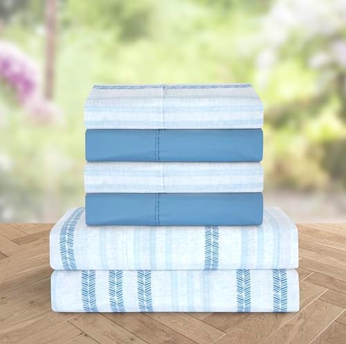 Elegant Comfort 6-Piece Sheet Set Deep Pocket Stripe, Traci Aqua - Image 2