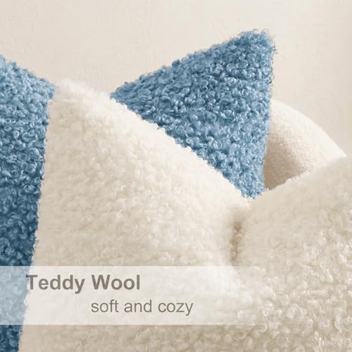 decorUhome Sherpa Decorative Throw Pillow Covers 26x26 Set of 2 Light Blue - Image 4
