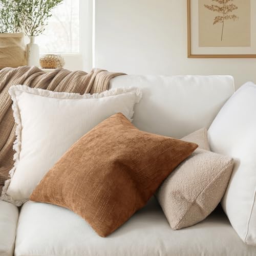 MIULEE Textured Chenille Throw Pillow Covers 18x18 Inch Brown - Image 5