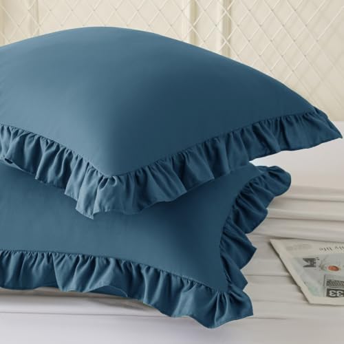 KKJIAF 2 Pack Ruffle Pillow Cases 20x20 Inches, Dark Blue - Image 2
