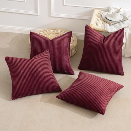MIULEE Soft Corduroy Decorative Throw Pillow Covers Burgundy 16x16 - Image 6
