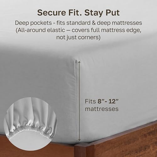 Soft Natural 100% Cotton Sateen Twin XL Fitted Sheet, Light Grey - Image 4