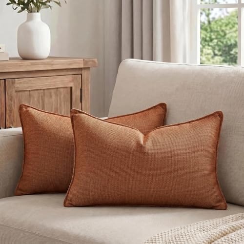 Fancy Homi Set of 2 Rust 14x24 Inch Soft Chenille Decorative Throw Pillow Covers - Image 5