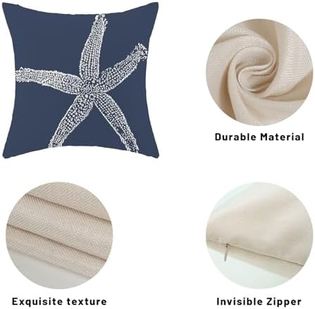 Blue Starfish Pillow Covers 18x18 Inch Set of 2, Nautical Ocean Coastal Blue - Image 7