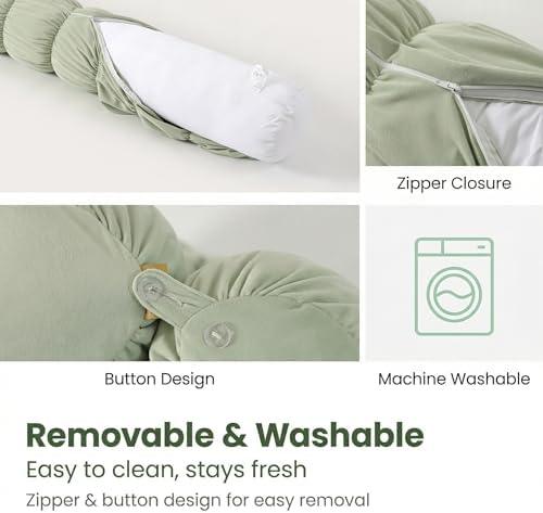 Pat. Pend. Cylinder Pillow for Bed, 47 Inch, Celadon Green - Image 4