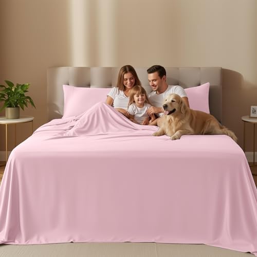 Queen Sheet Set, 4 Pieces 16" Deep Pocket Hotel Luxury Sheets, Crystal Pink - Image 2