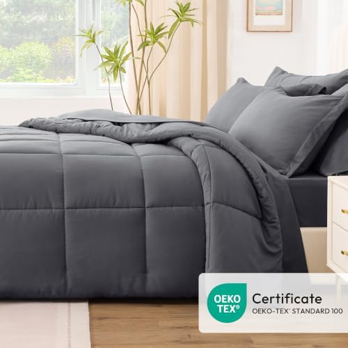 Love's cabin Queen Comforter Set Soot Grey, 7 Pieces Queen Bed in a Bag - Image 5