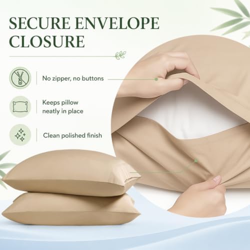 Pillow Cases Set, 100% Rayon from Bamboo, Queen 20"x30" Beige - Image 6
