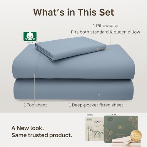 California Design Den 600 Thread Count 3 Pc Twin Bedsheets Set, Pastel Blue - Image 3