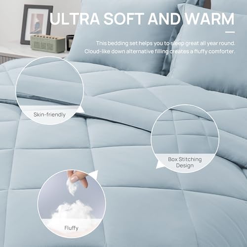 Love's cabin Full Comforter Set Light Blue, 7 Pieces Full Bed in a Bag - Image 5