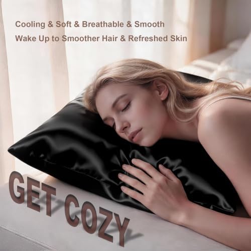 LYSHIN Black Silk Pillowcases 2 Pack King Size - Image 4