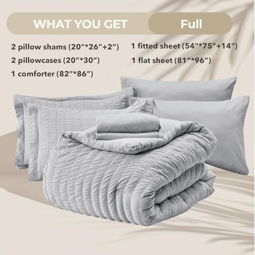 HYMOKEGE Light Grey Full Size Comforter Sets Seersucker 7 Pieces, All Season - Image 5