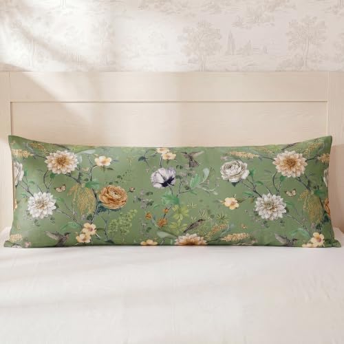 Bedorm 20 x 54 Body Pillow Cover Cotton Green Floral Body Pillow Case 1 Pcs - Image 7