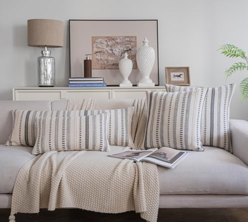 Cethom Grey Boho Lumbar Pillow Covers 14x36 Long, Stripe Textured Decorative - Image 6