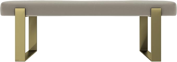 VANT Upholstered Bed Bench - Vintage Leather Dusty Taupe - Burnished Brass - Contemporary Modern, Bedroom Bench Seat, Hallway, or Entryway