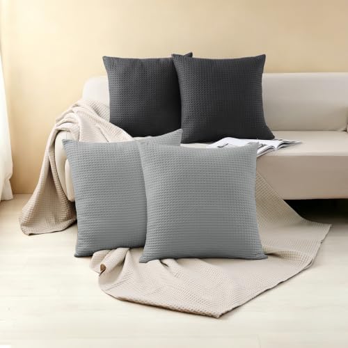 100% Cotton Waffle Weave Throw Pillow Covers Set of 2, Hidden Zipper Closure - Image 6