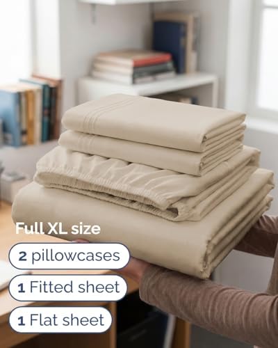 Full XL Sheets - 4 Piece Full XL Sheet Set - Breathable & Cooling - Wheat - Image 3
