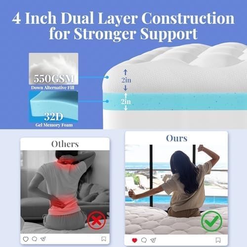 OhGeni Cooling 4 Inch Twin Size Dual Layer Mattress Topper, 2 Inch Gel Memory - Image 4