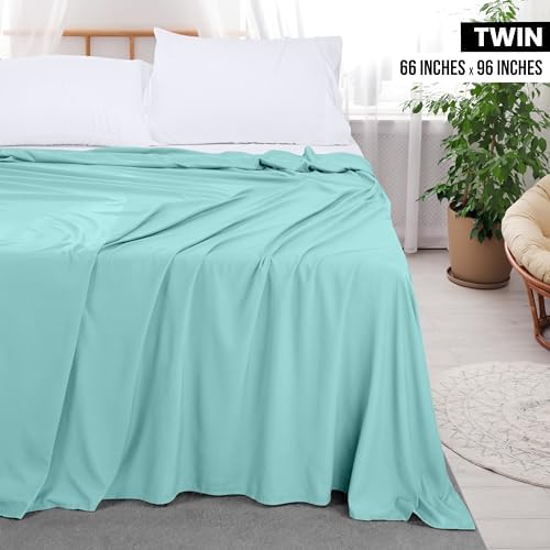 Twin Size Flat Sheet Only, Ultra Soft & Breathable Hotel Sheets, Spa Blue - Image 2