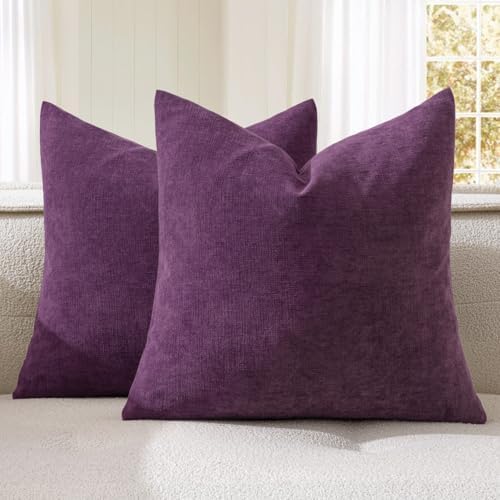 MIULEE Plum Purple Chenille Couch Throw Pillow Covers by MIULEE