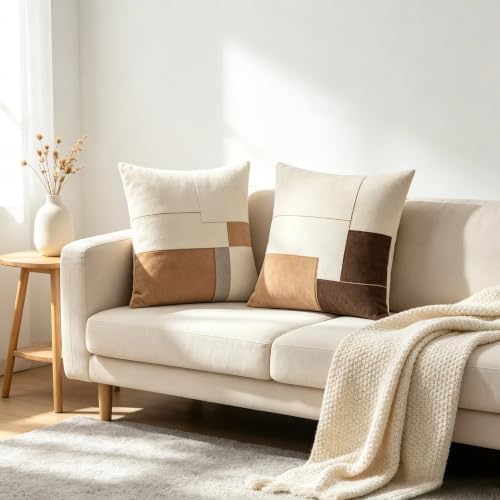 Neutral Geometric Color Block Throw Pillow Covers 18x18 Inch Set of 2 - Image 4
