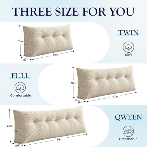 Queen Wedge Pillow Headboard Bed Corduroy Backrest Triangular Headboard Cushions - Image 7