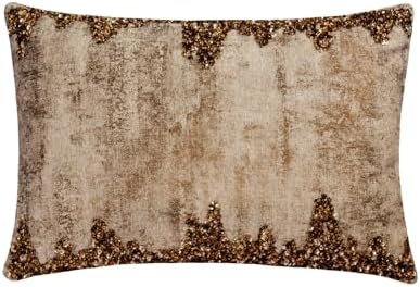 The HomeCentric Decorative Gold 12"x22" Lumbar Pillow Cover, Linen Foil by TheHomeCentric