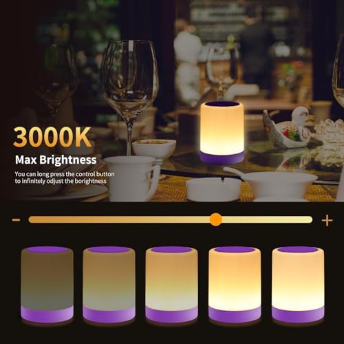 OORUN Touch Bedside Table Lamp,13 RGB Colors & 5 Brightness, USB Rechargeable Desk Lamp, Remote Control Dimmable Night Light with RGB Color Changing,Portable Lamp for Baby, Living Room (Purple) - Image 4