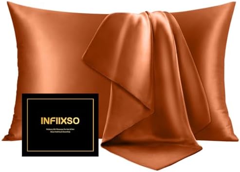 INFIIXSO Silk Pillow Cases Queen Size Set of 2, Hidden Zipper, Brunt Orange by INFIIXSO