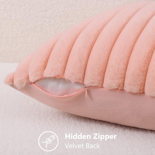 decorUhome Fall Faux Fur Throw Pillow Covers 20x20 Set of 2 Blush Pink - Image 3