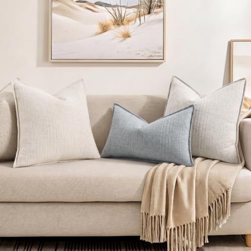 decorUhome Sky Blue Textured Linen Throw Pillow Covers 16x16 Set of 2 - Image 7