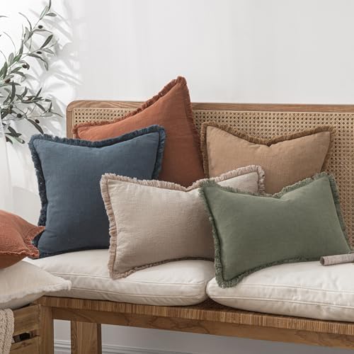 MIULEE Natural Linen Fringe Decorative Lumbar Throw Pillow Covers 12x20 - Image 5