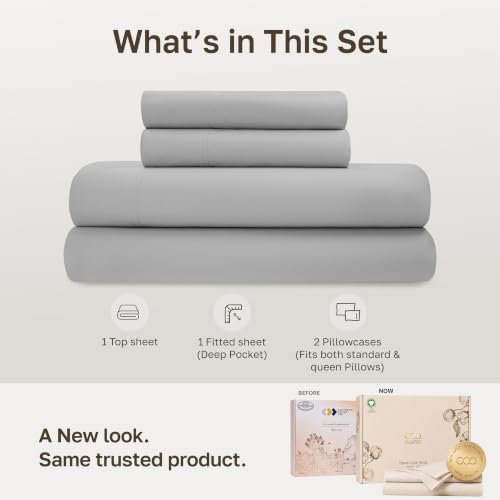 California Design Den Organic Cotton Queen Size Bed Sheet Set, Light Grey - Image 3