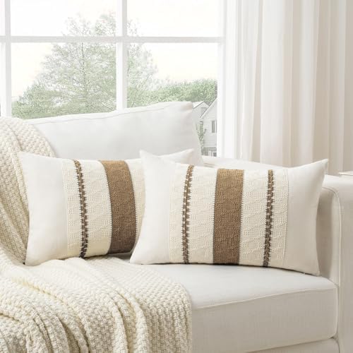 Fancy Homi Set of 2 Boho Light Brown Long Lumbar Decorative Throw Pillow Cover by Fancy+Homi