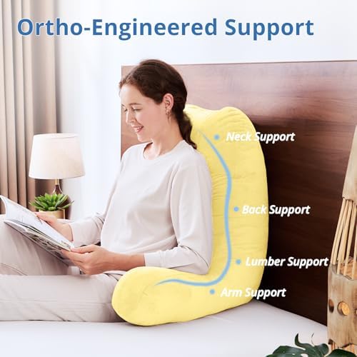 Sasttie Reading Pillow for Bed, Back Pillow for Sitting Up, Light Yellow - Image 5